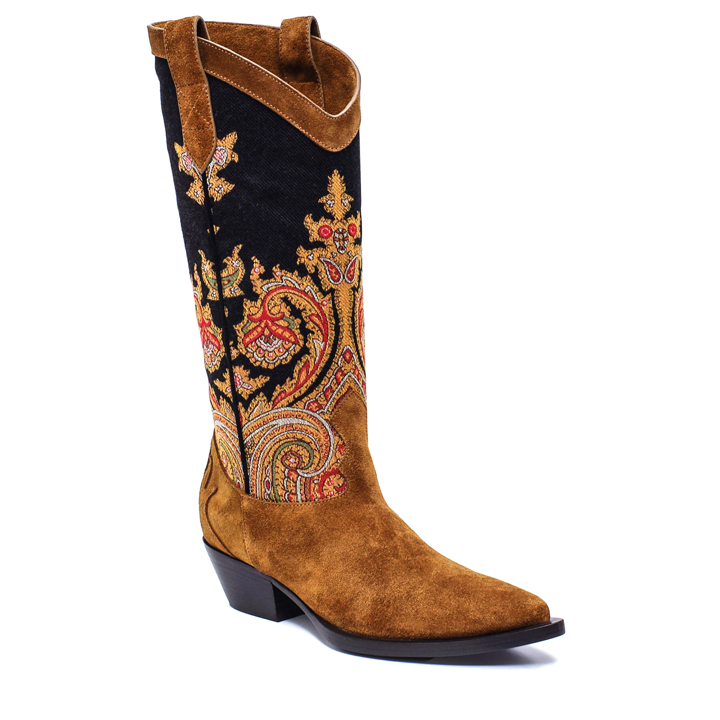  Etro - NEW Khaki Suede Paisley knee/high heelded Covboy boots / 37.5